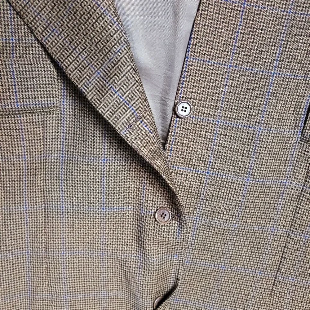Canali Blazer Mens Size  L Wool 3 Buttons Brown Houndstooth Check Tweed Coat